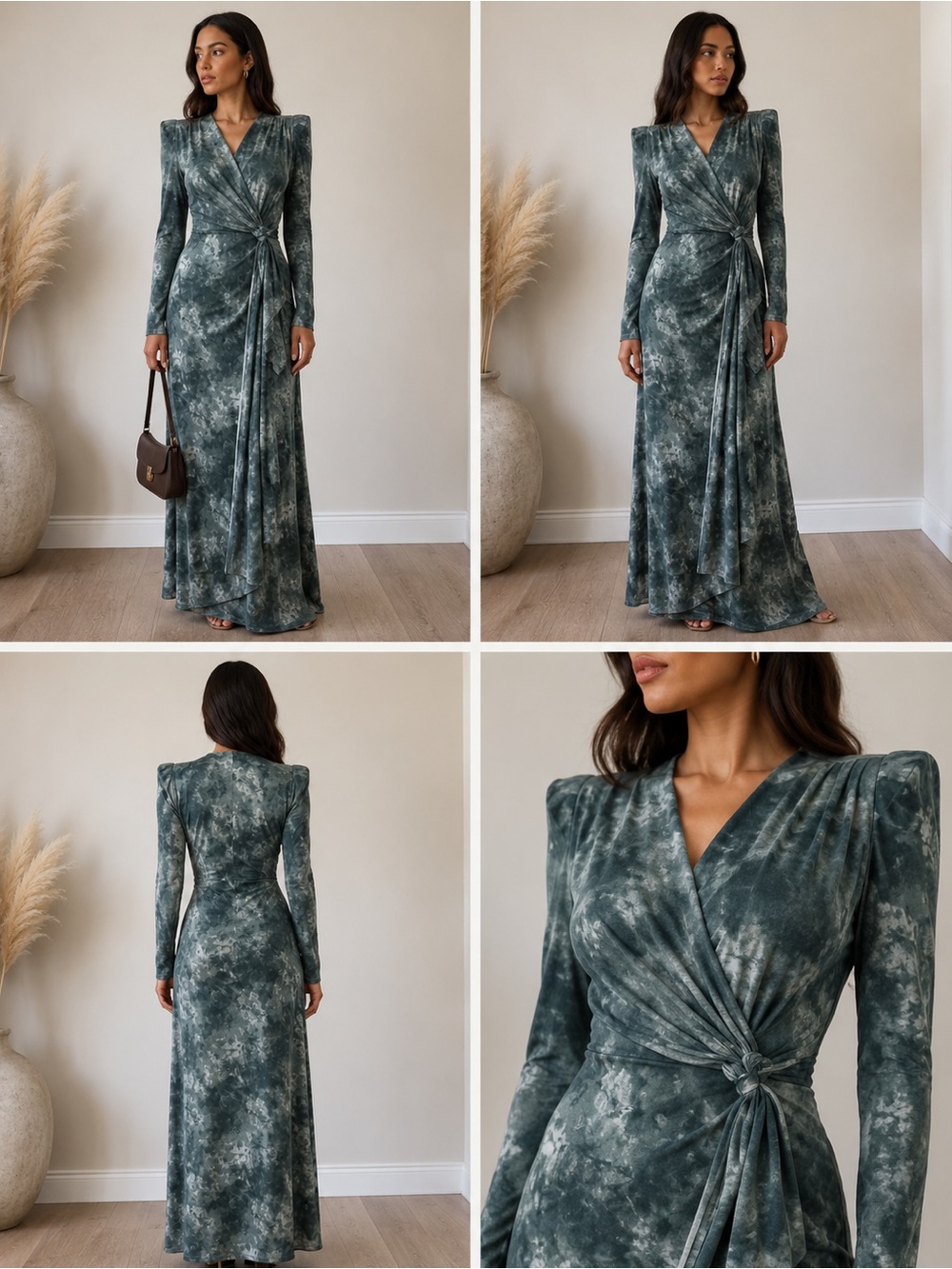 Tie-Waist Long Sleeve Maxi Dress in Forest Green
